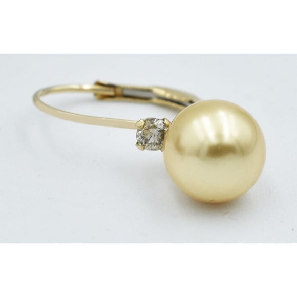 Genuine 7mm Pearls & Diamond Earrings 14k Gold